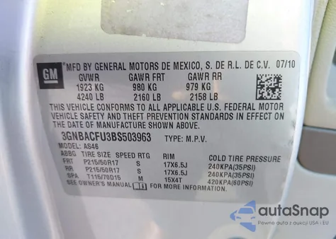 2011 Chevrolet Hhr Lt z USA, uszkodzony, nr VIN 3GNBACFU3BS503963